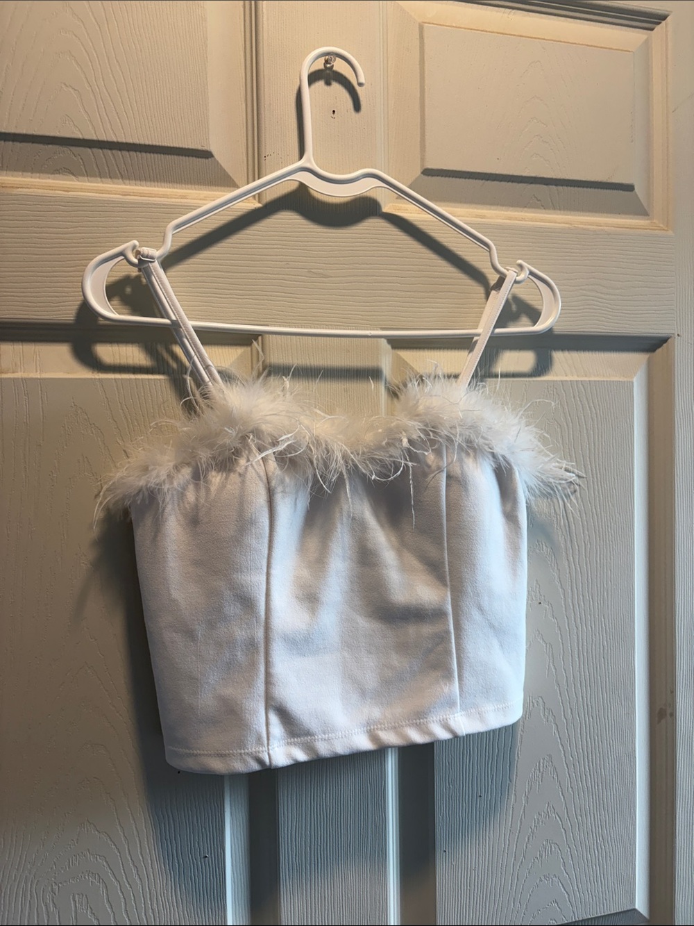White Feather-Trim Cropped Cami Top